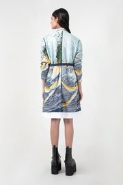 Edo Wave Embroidered Coat Dress