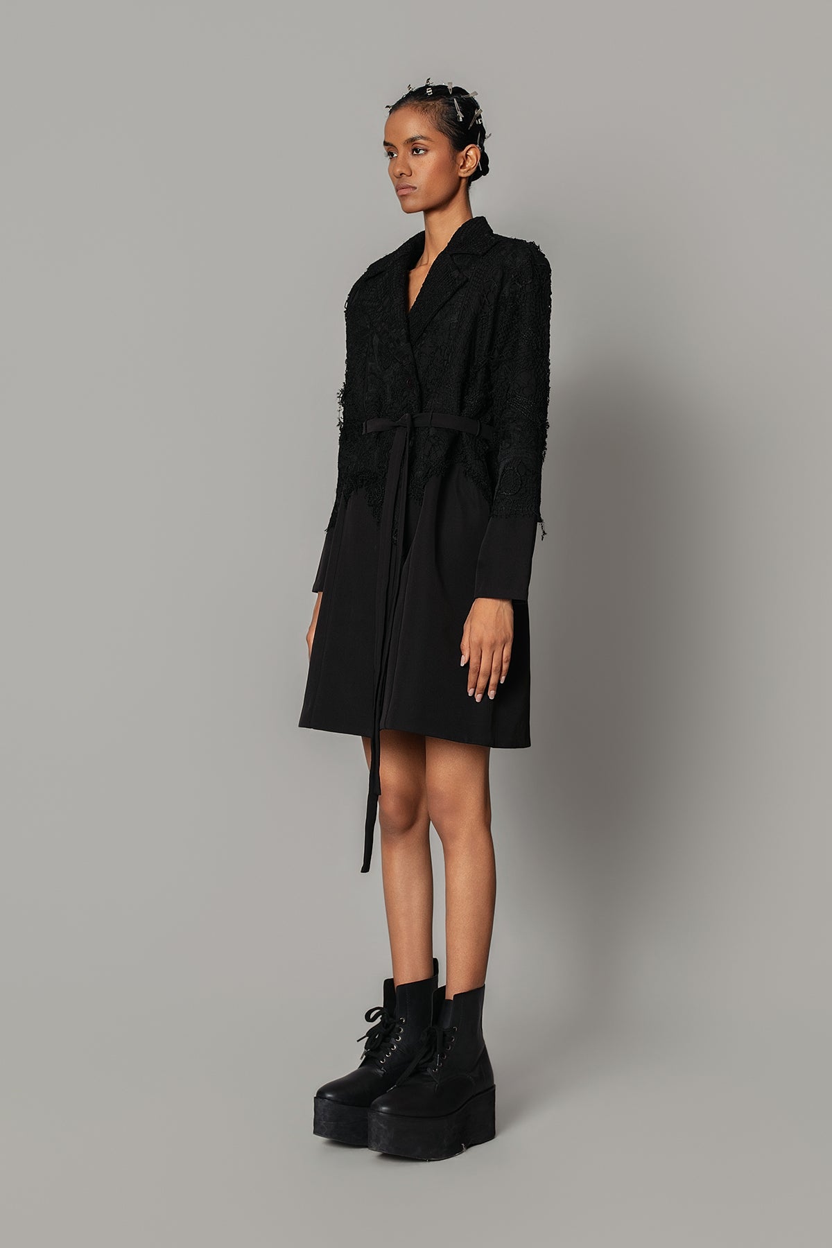 Black on Black Map Coat Dress
