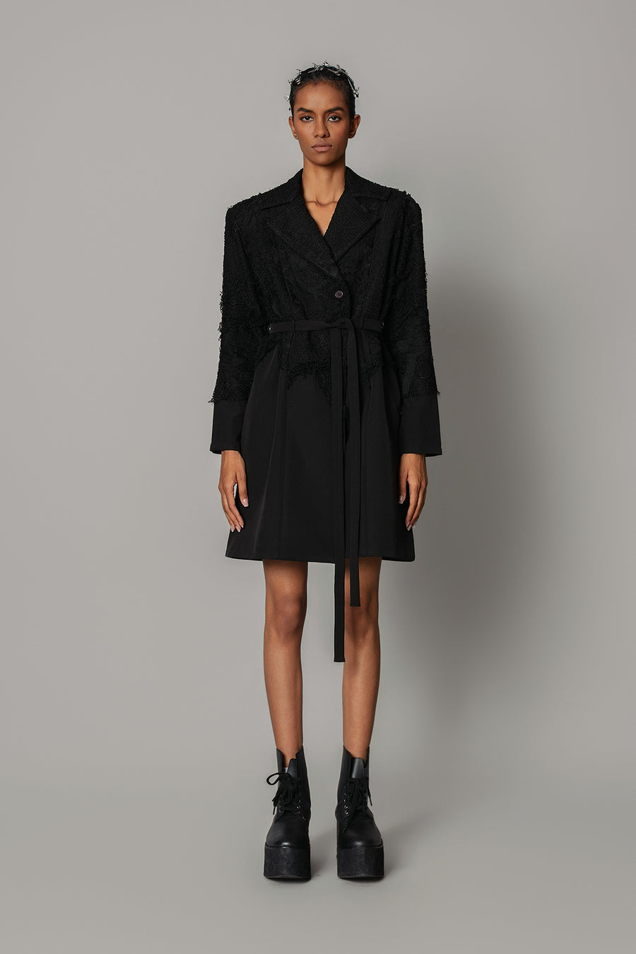 Black on Black Map Coat Dress