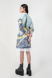 Edo Wave Embroidered Short Dress