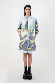 Edo Wave Embroidered Short Dress