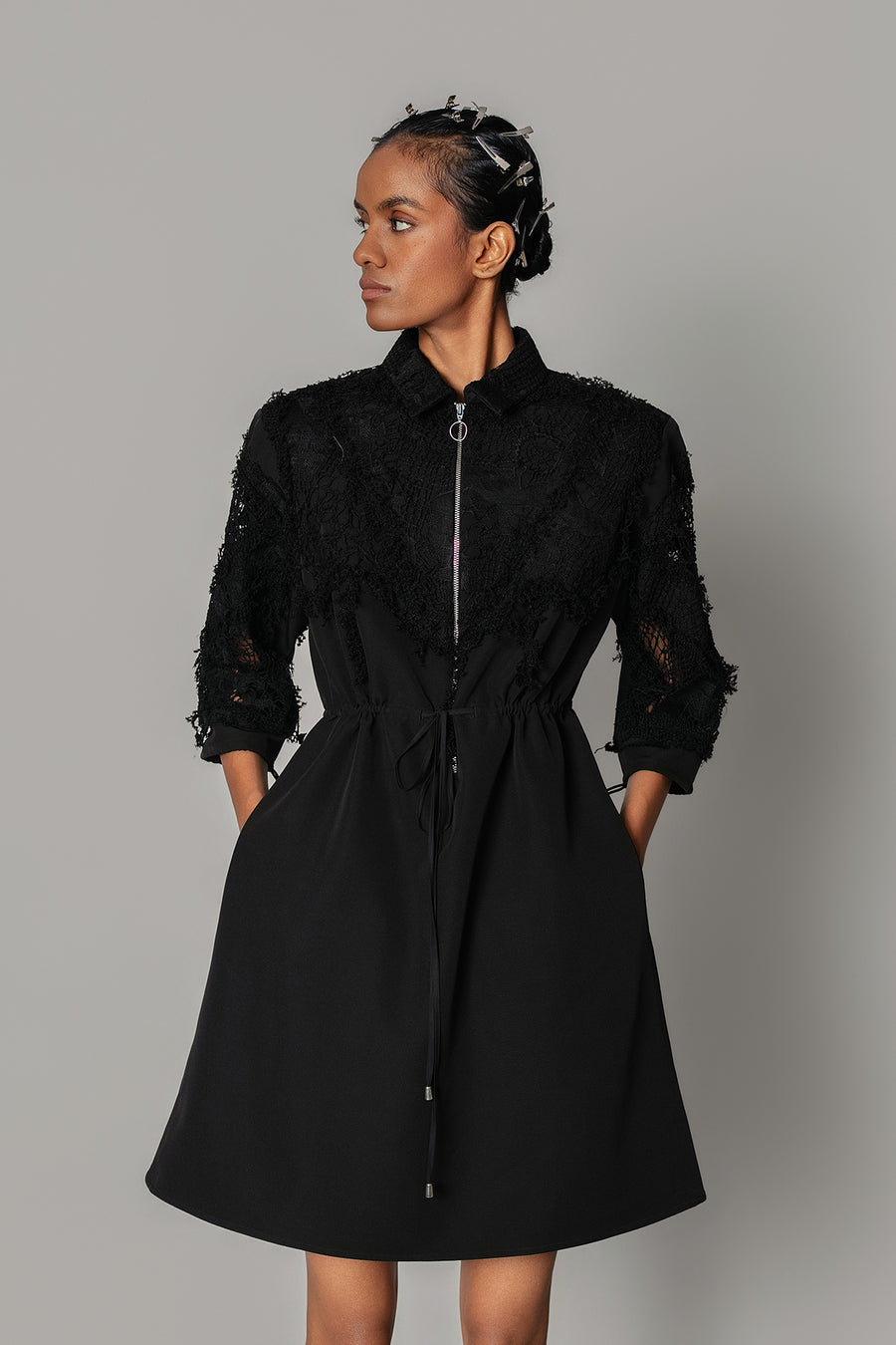 Black on Black Map Short Dress