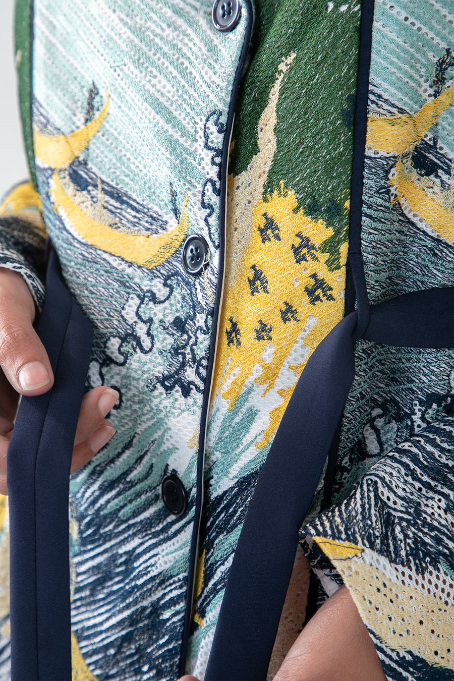 Edo Wave Embroidered Coat Set