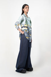 Edo Wave Embroidered Coat Set