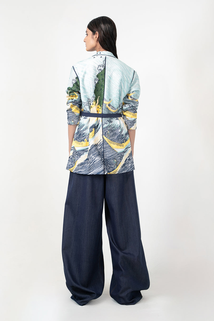 Edo Wave Embroidered Coat Set