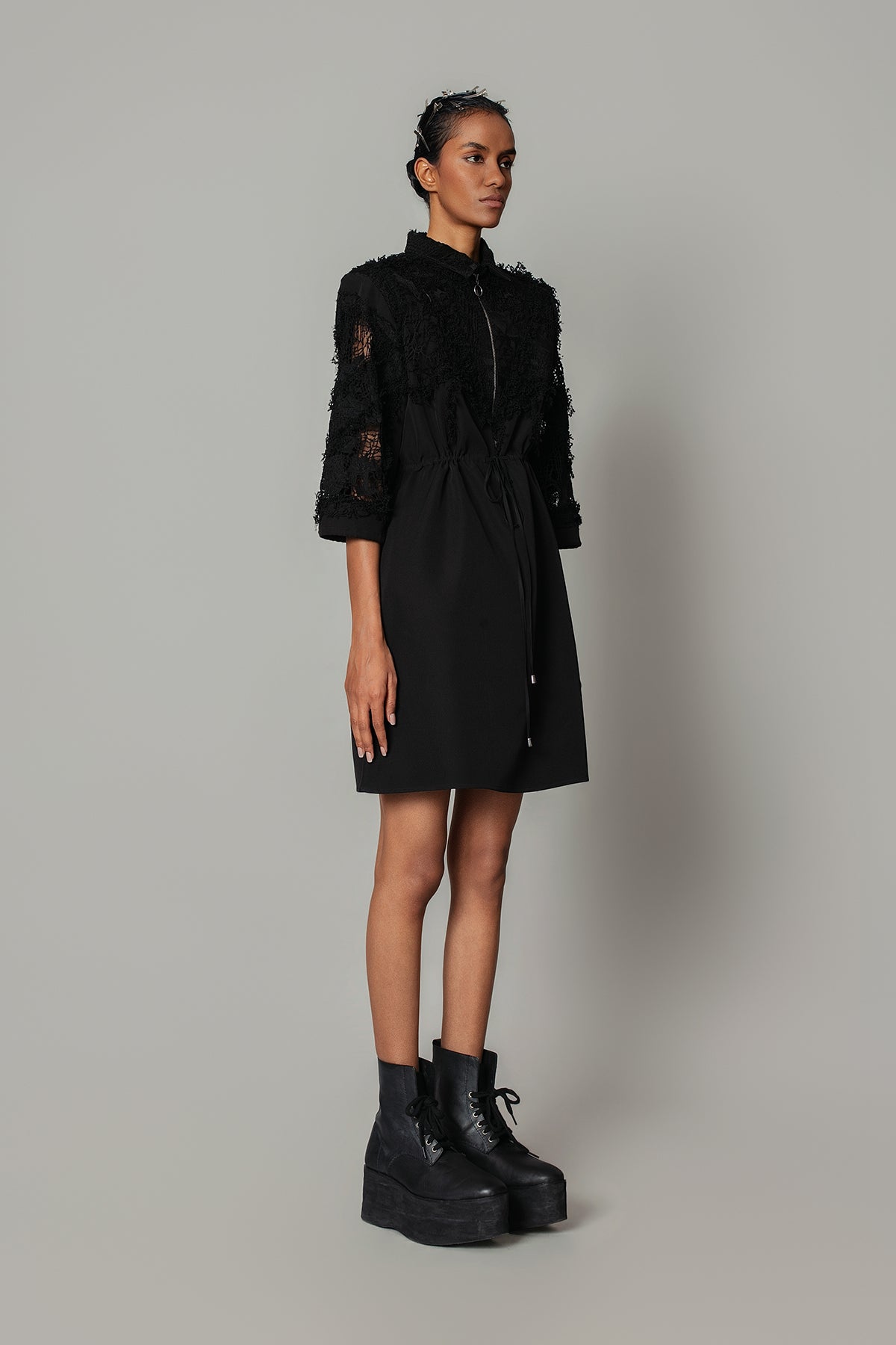 Black on Black Map Short Dress