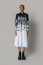 B&W Hokusai Embroidered Long Dress