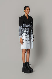 B&W Hokusai Embroidered Coat Dress